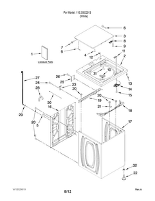 Top And Cabinet Parts Diagram and Parts List for  Kenmore Washer