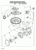 PUMP AND MOTOR PARTS Diagram and Parts List for  Whirlpool Dishwasher