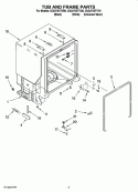 TUB AND FRAME PARTS Diagram and Parts List for  Whirlpool Dishwasher