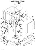 TUB ASSEMBLY PARTS Diagram and Parts List for  Inglis Dishwasher