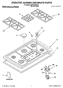 COOKTOP, BURNER AND GRATE PARTS Diagram and Parts List for  KitchenAid Cooktop